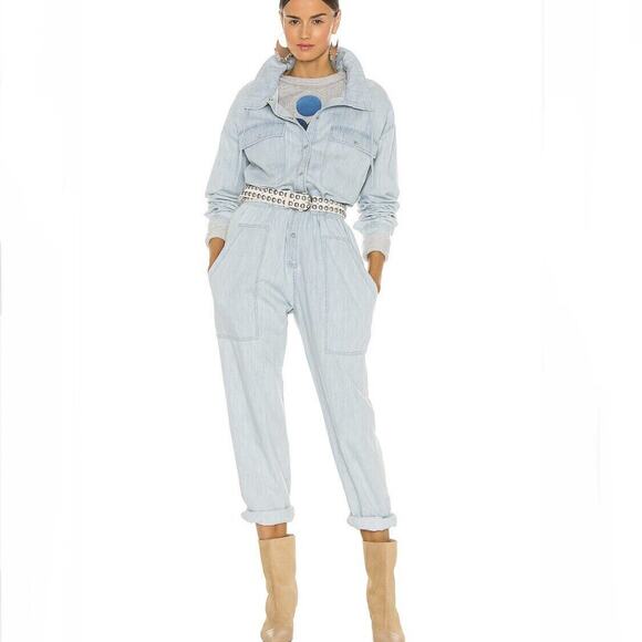 Isabel Marant Etoile NWOT Marvin Chambray Jumpsuit Blue Size 34 - Picture 10 of 13